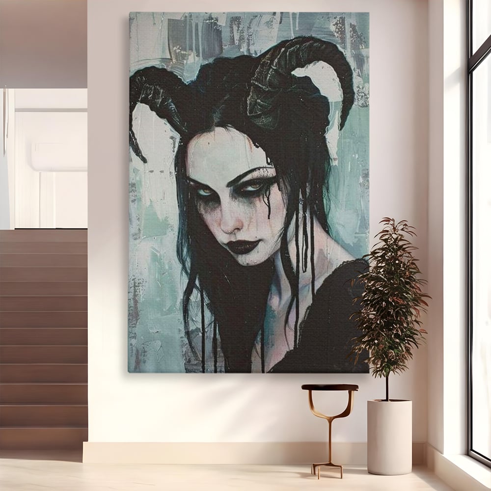 Tablou canvas cu tablou canvas cu portret gotic feminin, fara rama, pe sasiu de lemn